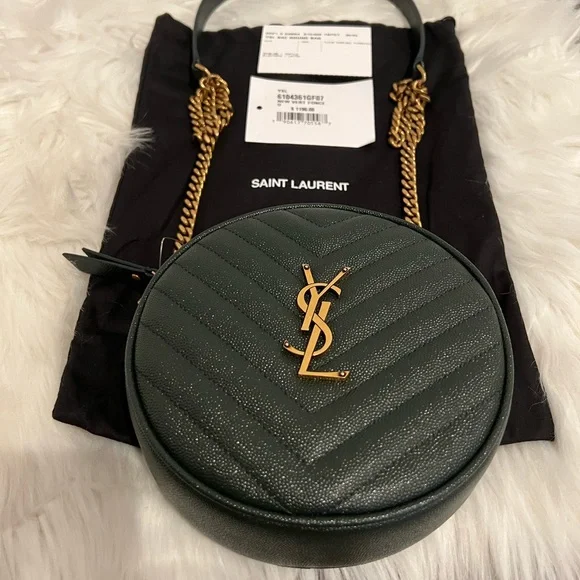 NWT SAINT LAURENT YSL Round Jade Vinyle Chevron Loulou Camera WOC Crossbody Bag - Picture 3 of 10